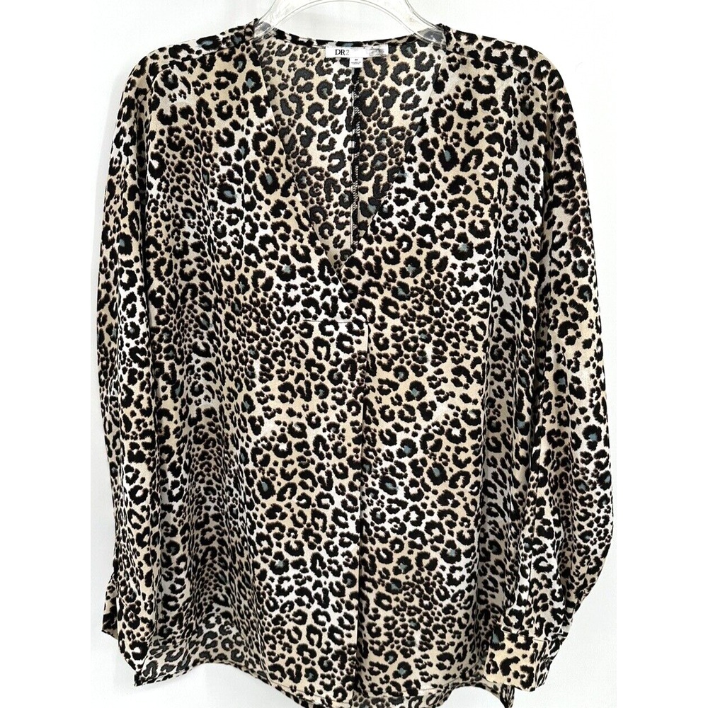 DR2 DANIEL RAINN LONG SLEEVE‎ V NECK BLOUSE Women's Size Medium Leopard Print